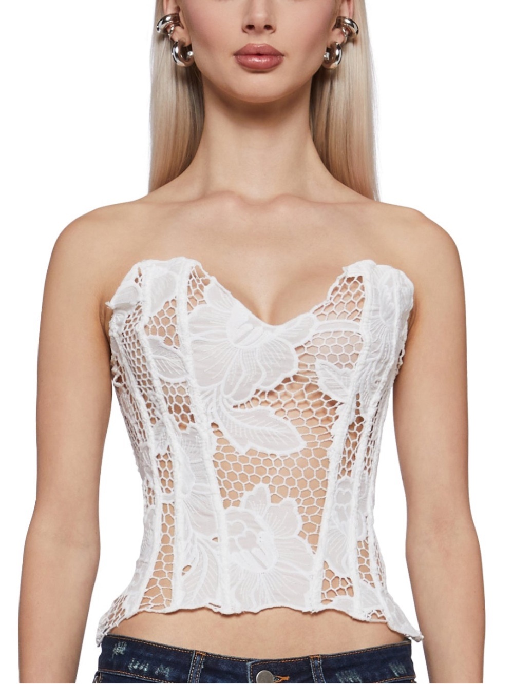 NWT Dolls Kill Current Mood Alena White Floral Lace Corset Top Size Small